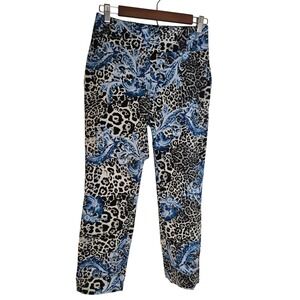 New York & Company Womens Small Blue Leopard Floral Baroque Ankle Pants Stretch